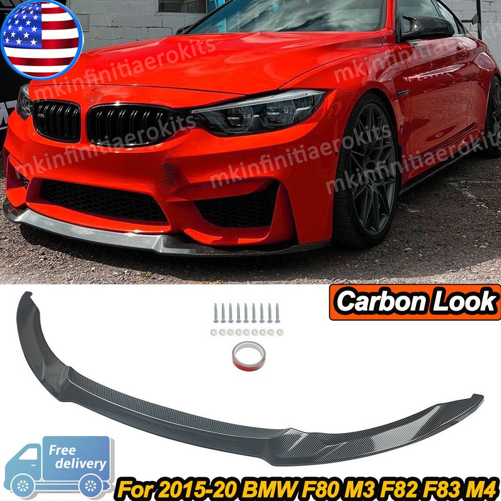 CS Style Carbon Look Front Bumper Lip Splitter Spoiler For BMW M3 F80 M4 F82 F83