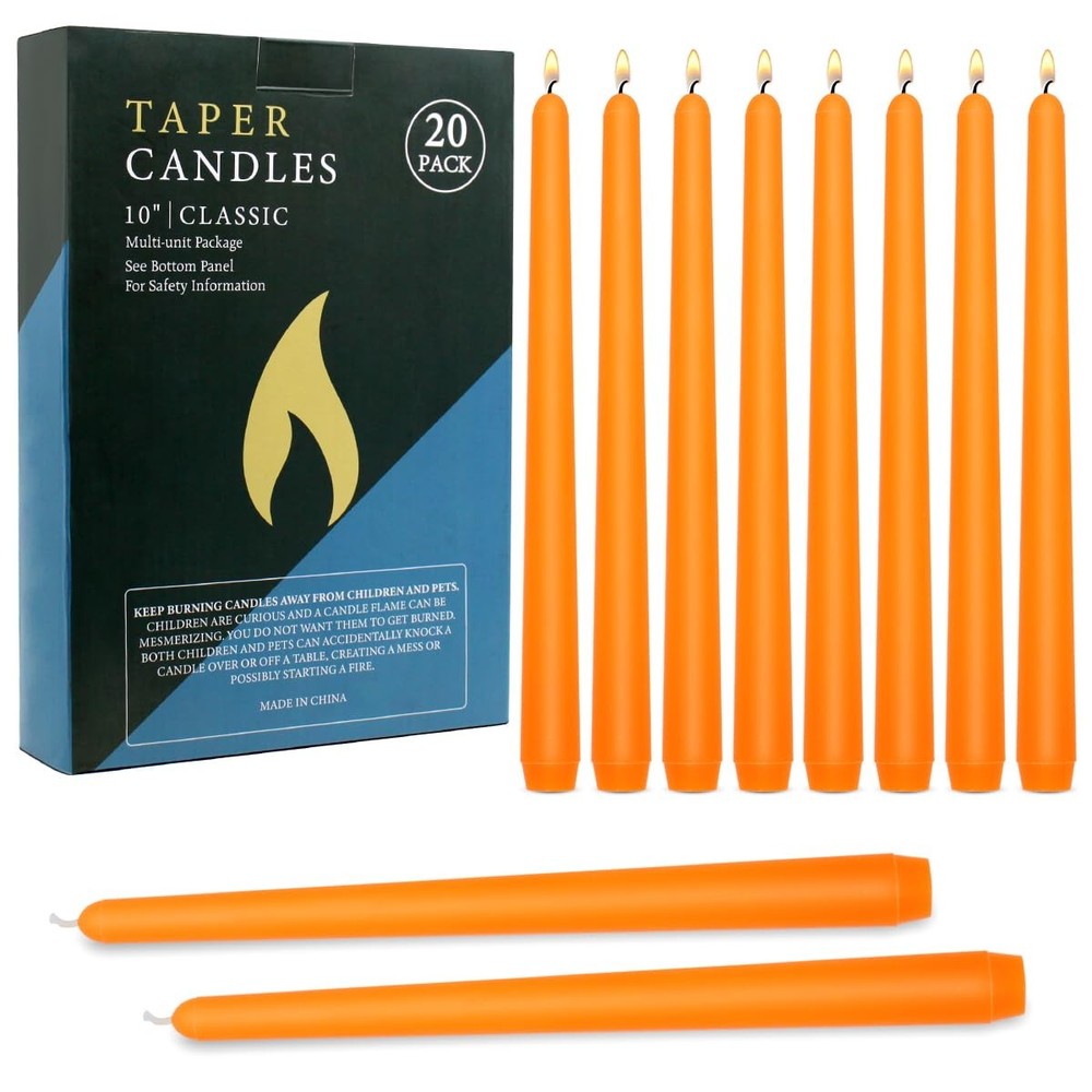 20 Pcs Orange Taper Candles 10x7/8 Inch Thin Candlesticks for Halloween Decorations
