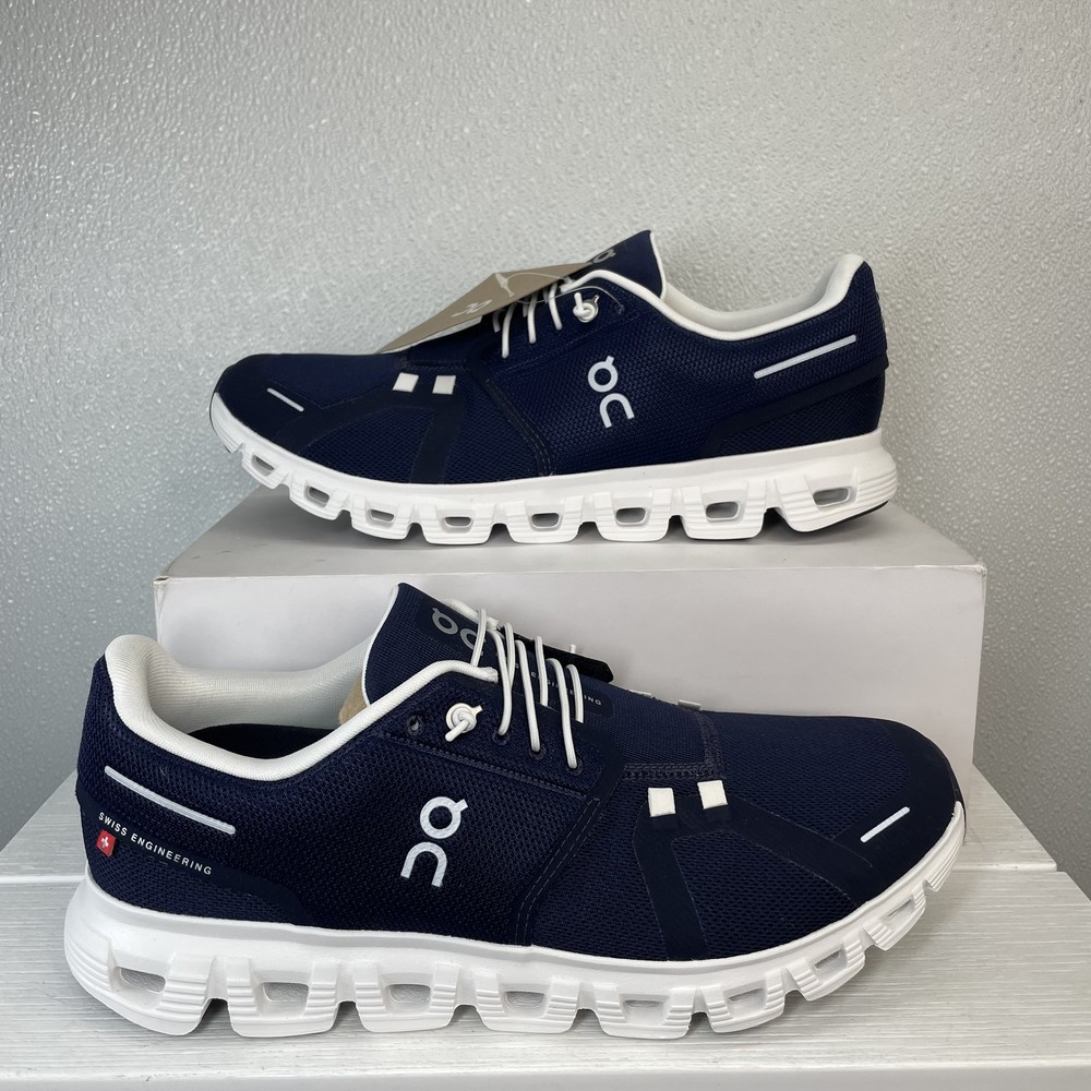 On Mens Size 9.5 Cloud 6 Athletic Running Sneaker Midnight Blue White Lace Up