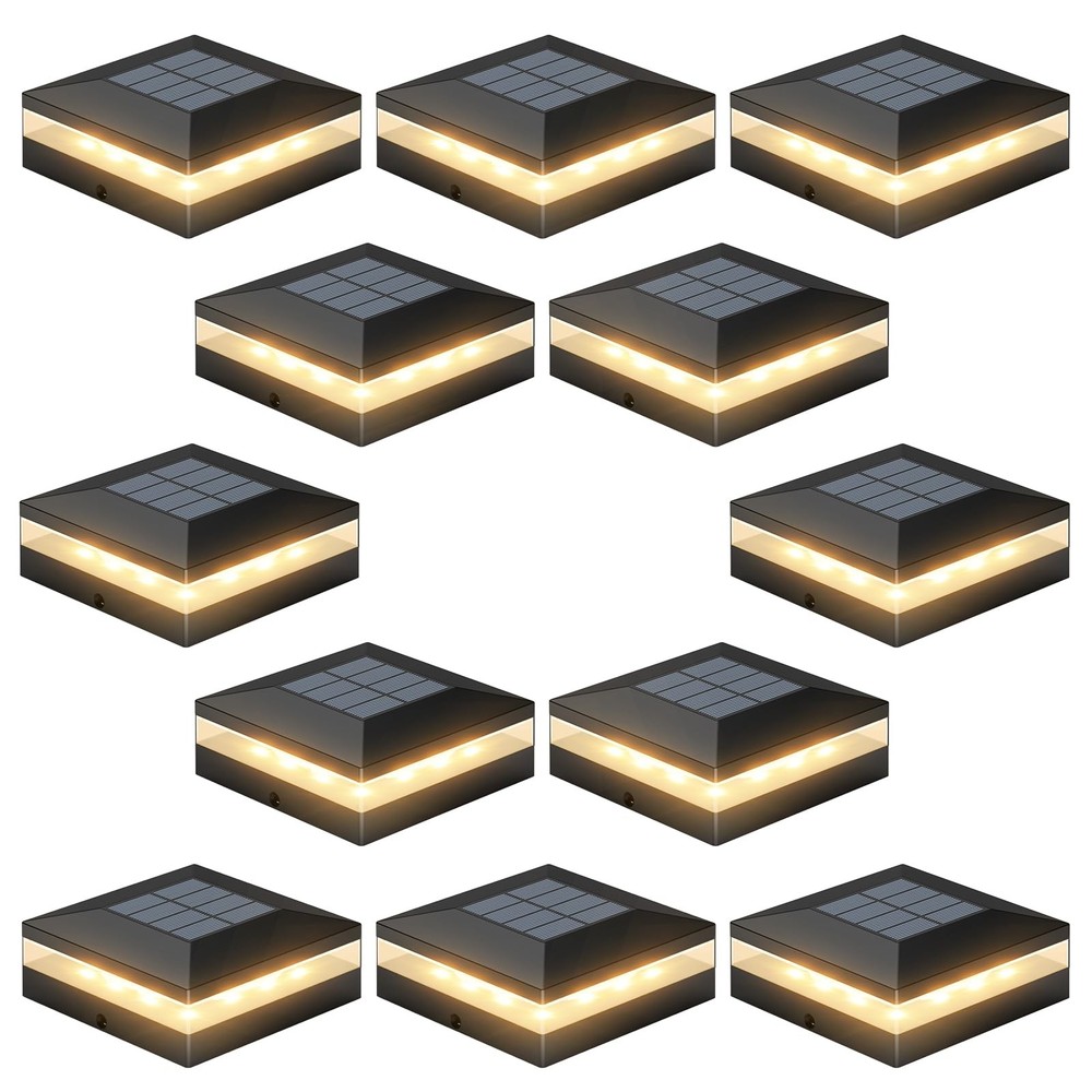12 Pack Solar Fence Post Cap Lights with 3 Color Modes and 72 LEDs for Outdoor Lighting