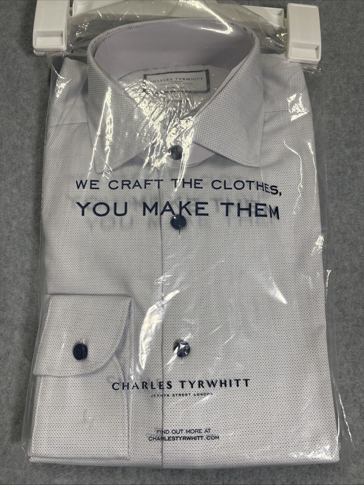 Charles Tyrwhitt Men’s Non-Iron Extra Slim Fit Dress Shirt 15/34 White/Gray NWT