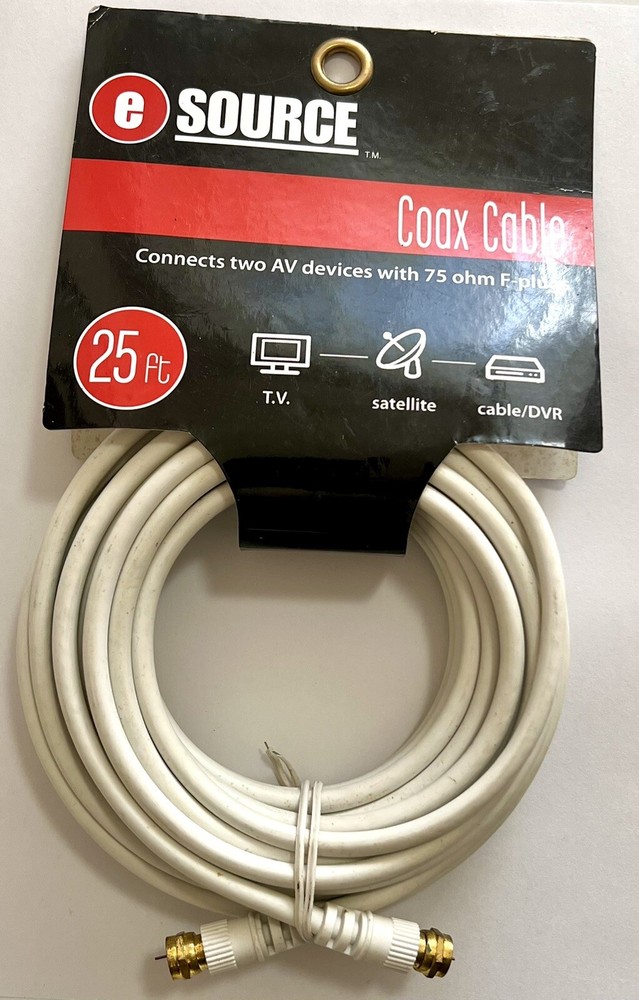 75 Ohm Coax Cable with F-Plugs for AV Devices 25ft
