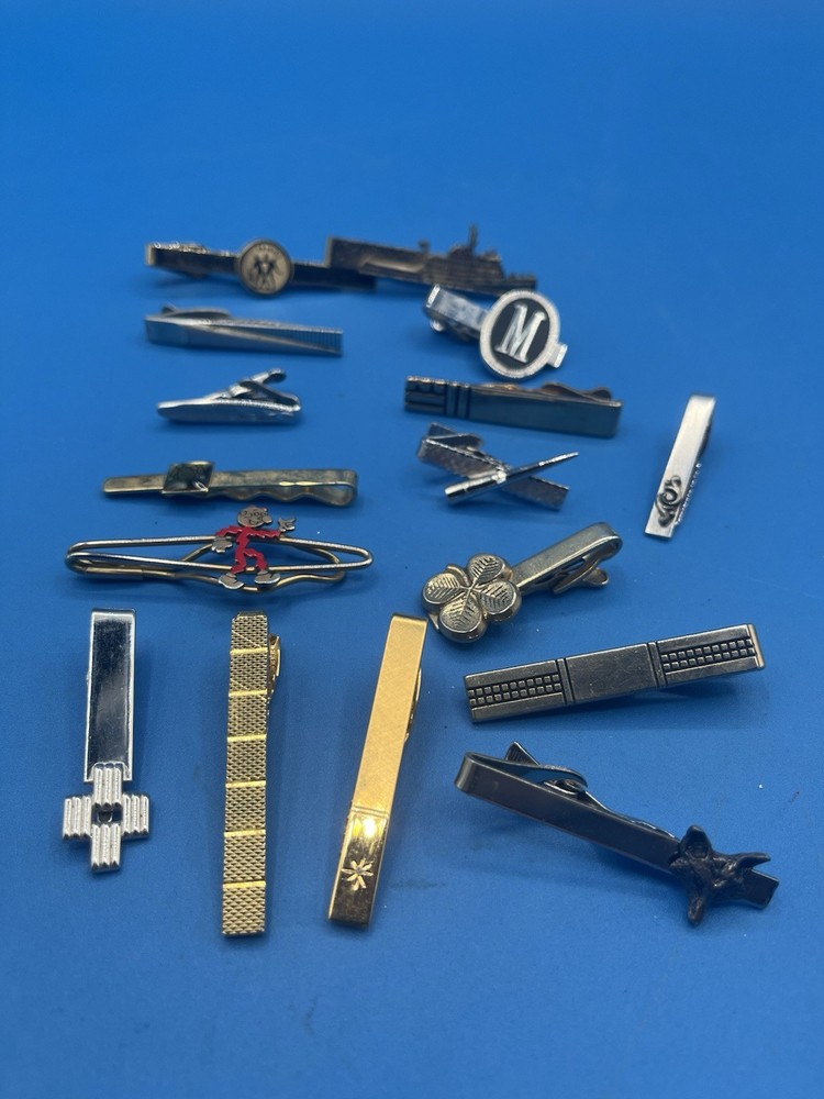 Lot Of 16 Tie Clasps Clips Swank Hikok Reddy Kilowatt VTG