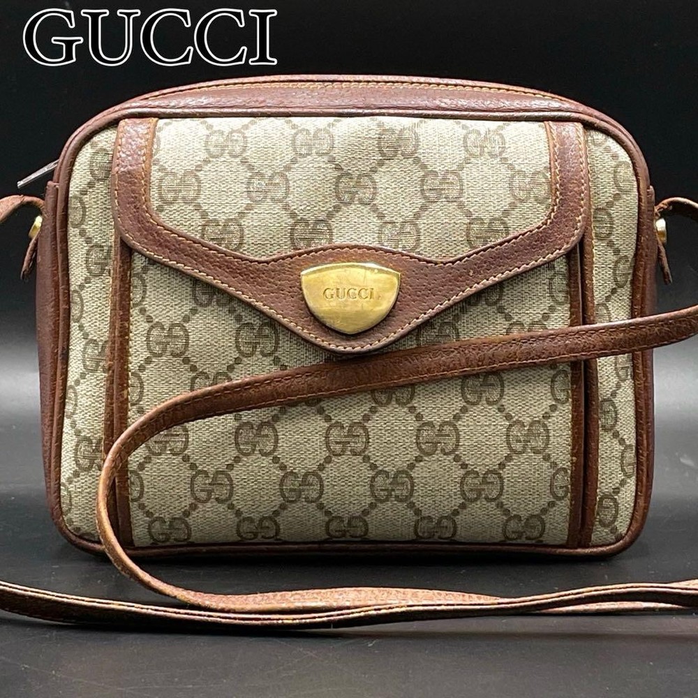 Gucci GG Monogram Leather Shoulder Bag in Brown Beige Pre-Owned