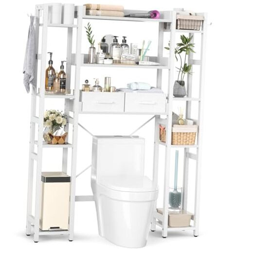 Over The Toilet Storage with 2 Drawers - 11 Tier Bathroom Organizer