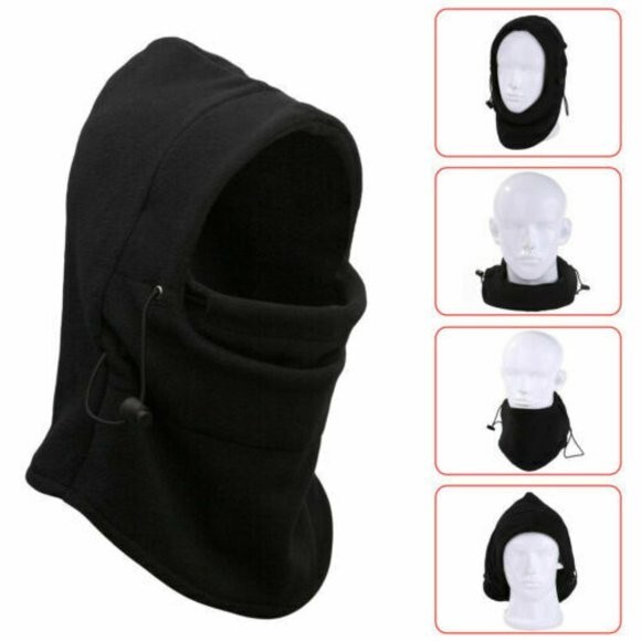 Windproof Fleece Neck Tactical Hood Balaclava Full Face Mask NWT BLACK