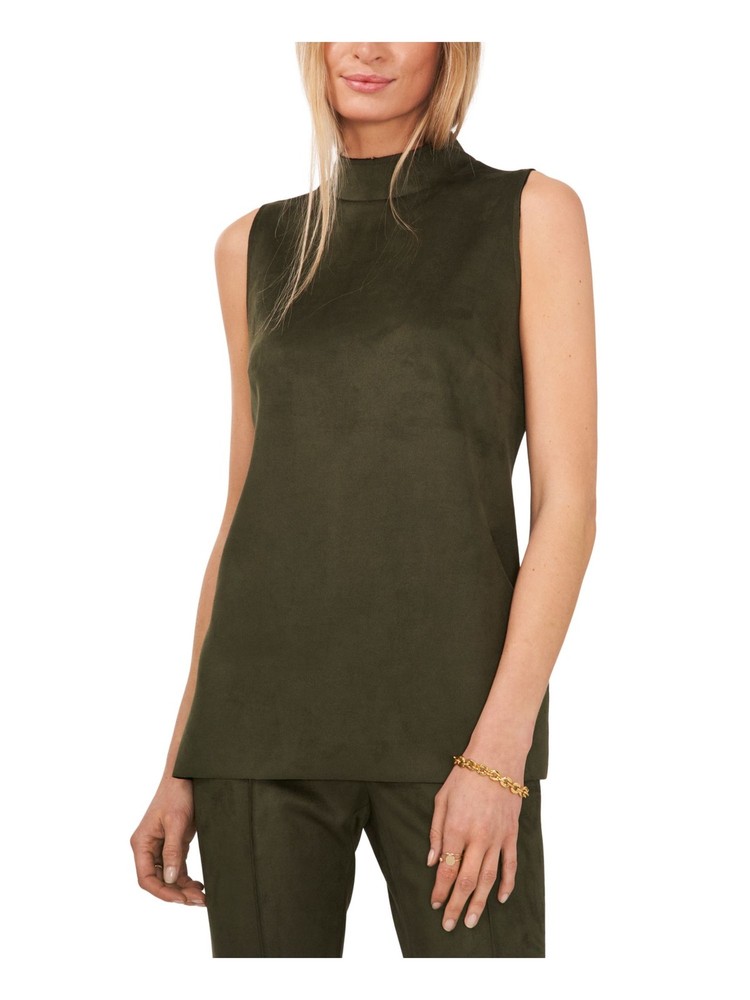 VINCE CAMUTO womens green sleeveless blouse raw hem vented sides XS