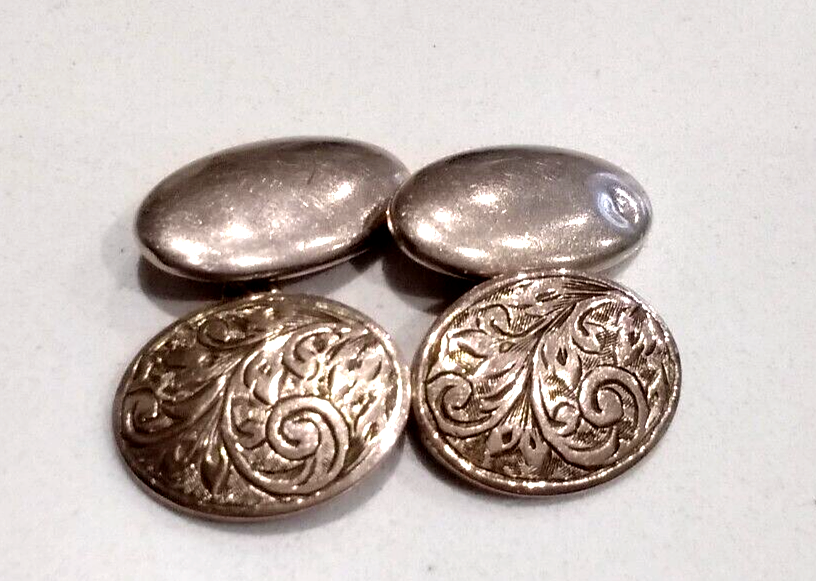 Antique Cufflinks chain-link foliate scroll engraved 5.5g rose gold / gilt