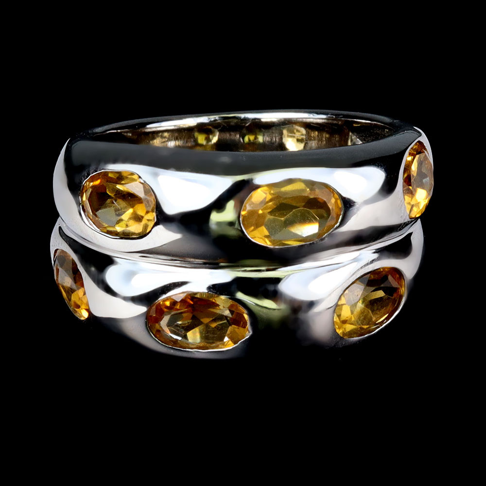 925 Sterling Silver Oval Citrine Ring 6x4mm Natural Gemstone Jewelry Size 7