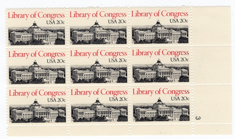 Scott #2004 Library of Congress Plate Block of 9 Stamps - MNH P#3 LR