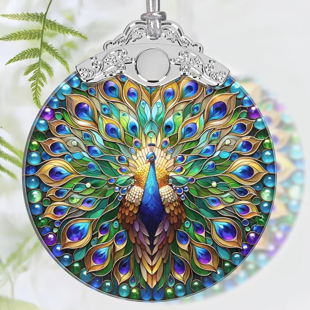 Peacock Christmas Ornament Stained Glass Hanging Ornament Christmas Tree
