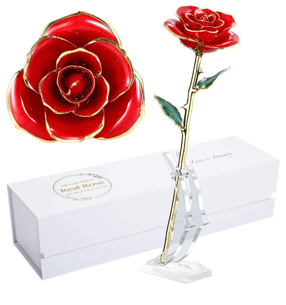 Valentines Day Gift Rose,24k Gold Real Rose Gift for her and Great Valentines...-image