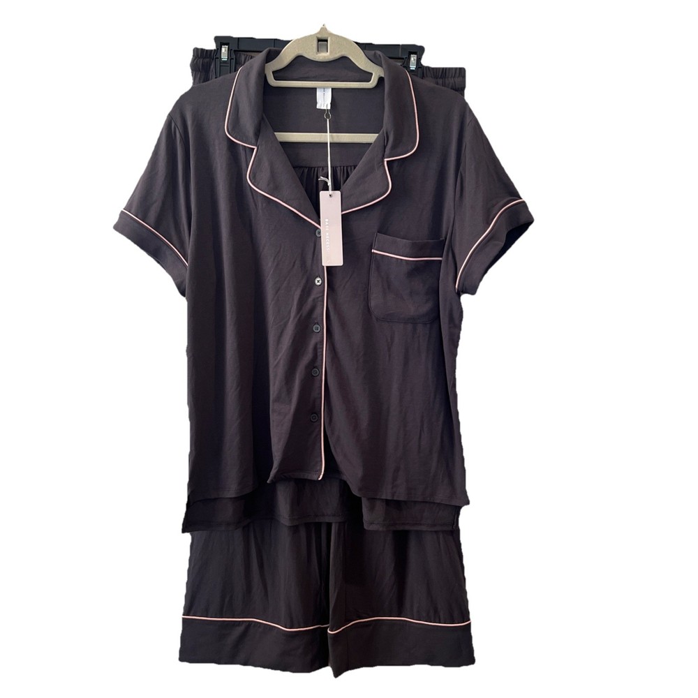 Bare Necessities Sleepwear Set Women M Cool Jade S/S Notch Collar Crop Pant New