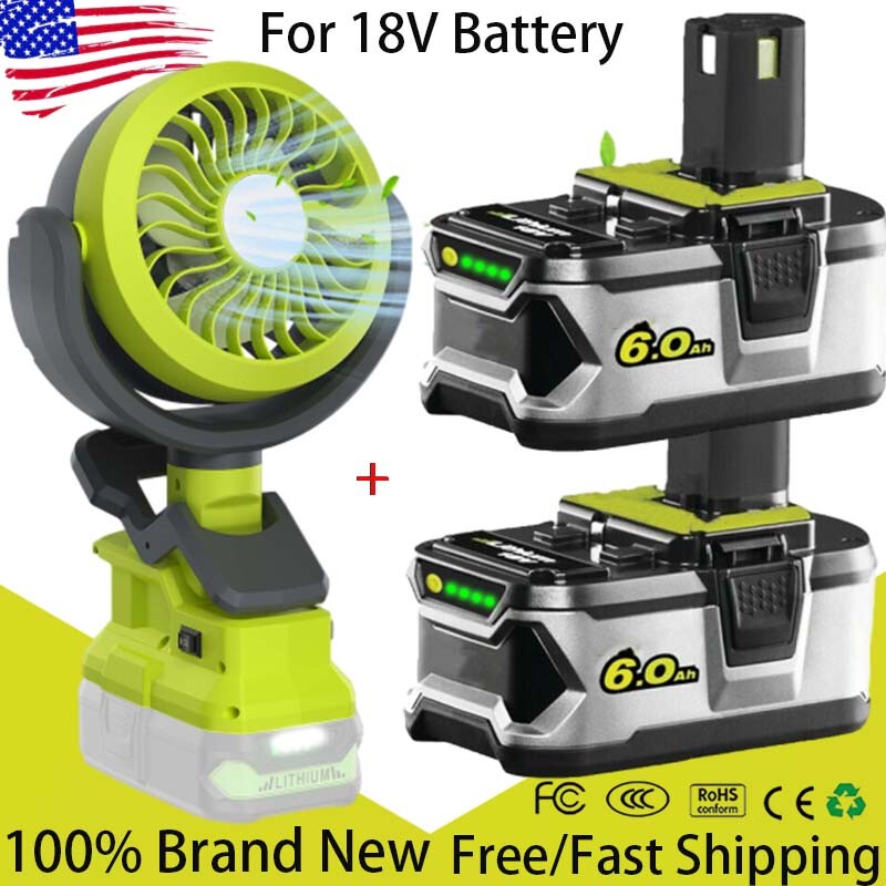 For RYOBI 18V P108 Battery High Capacity Lithium-Ion Battery Charger&Fan P107