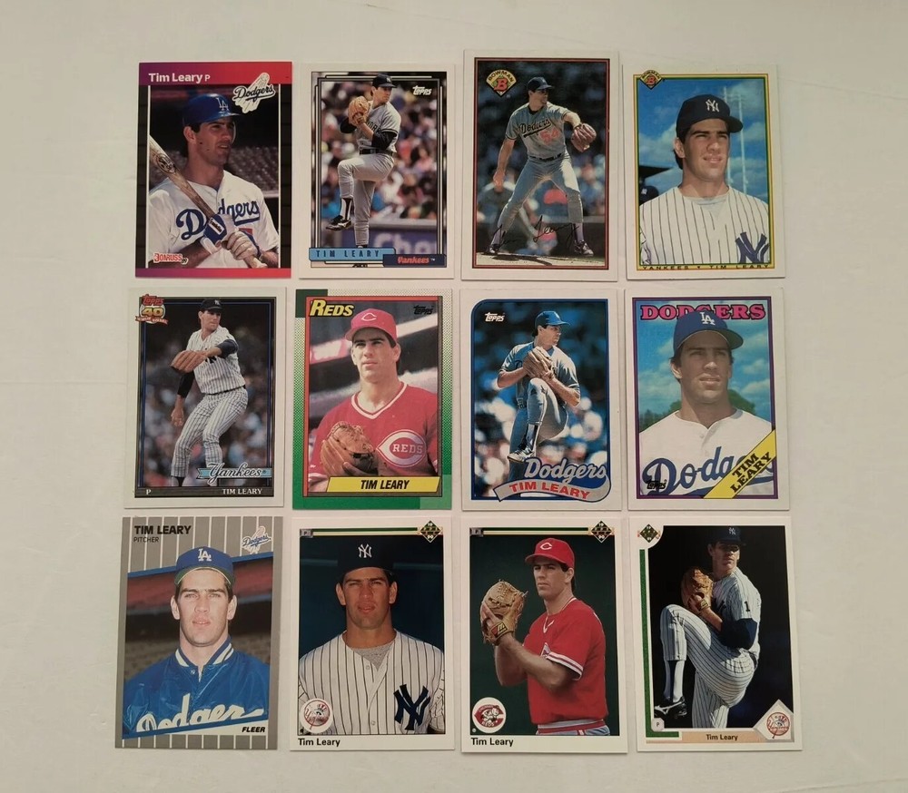 Dodgers Yankees Reds Lot 1988 Topps Tim Leary 367 1990 Upper Deck 705 89 Donruss