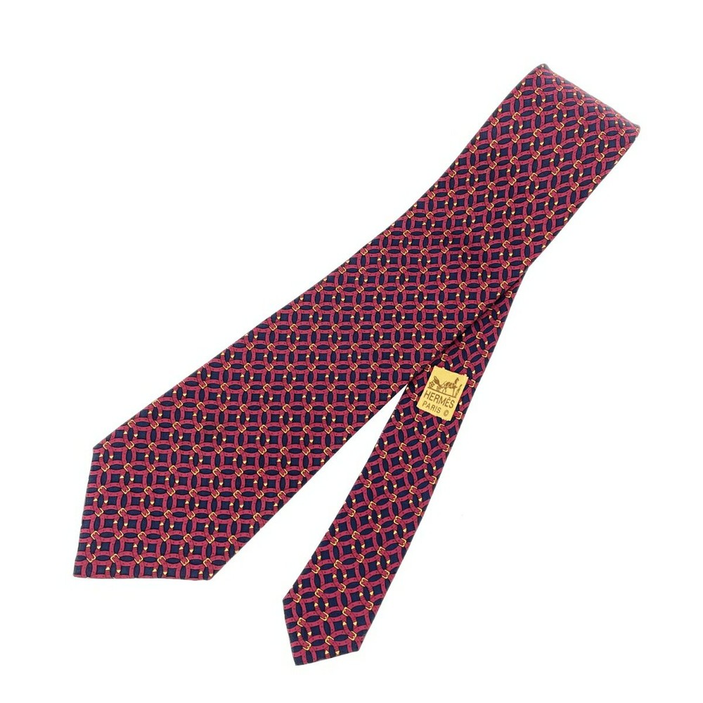 Hermes Silk Tie Bordeaux Navy Belt Pattern Made in France