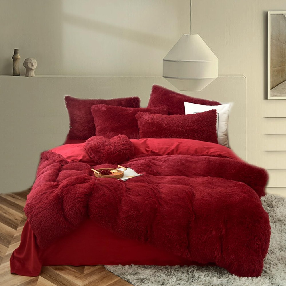 Luxury Shag Fluffy Comforter Cover Set, Shaggy Faux Fur Duvet Cover Sets - 5 ...