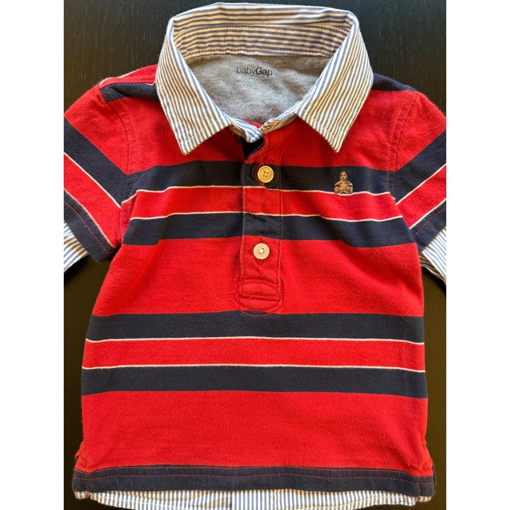 Baby Gap 2-in-1 Rugby Oxford Shirt Boys 12-18 mths Red/Blue Prep School Classic