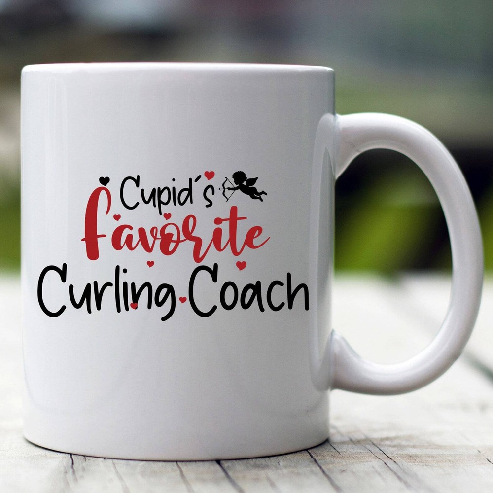 Cupid's Curling Coach Valentine Mug for Ice Skating Lovers