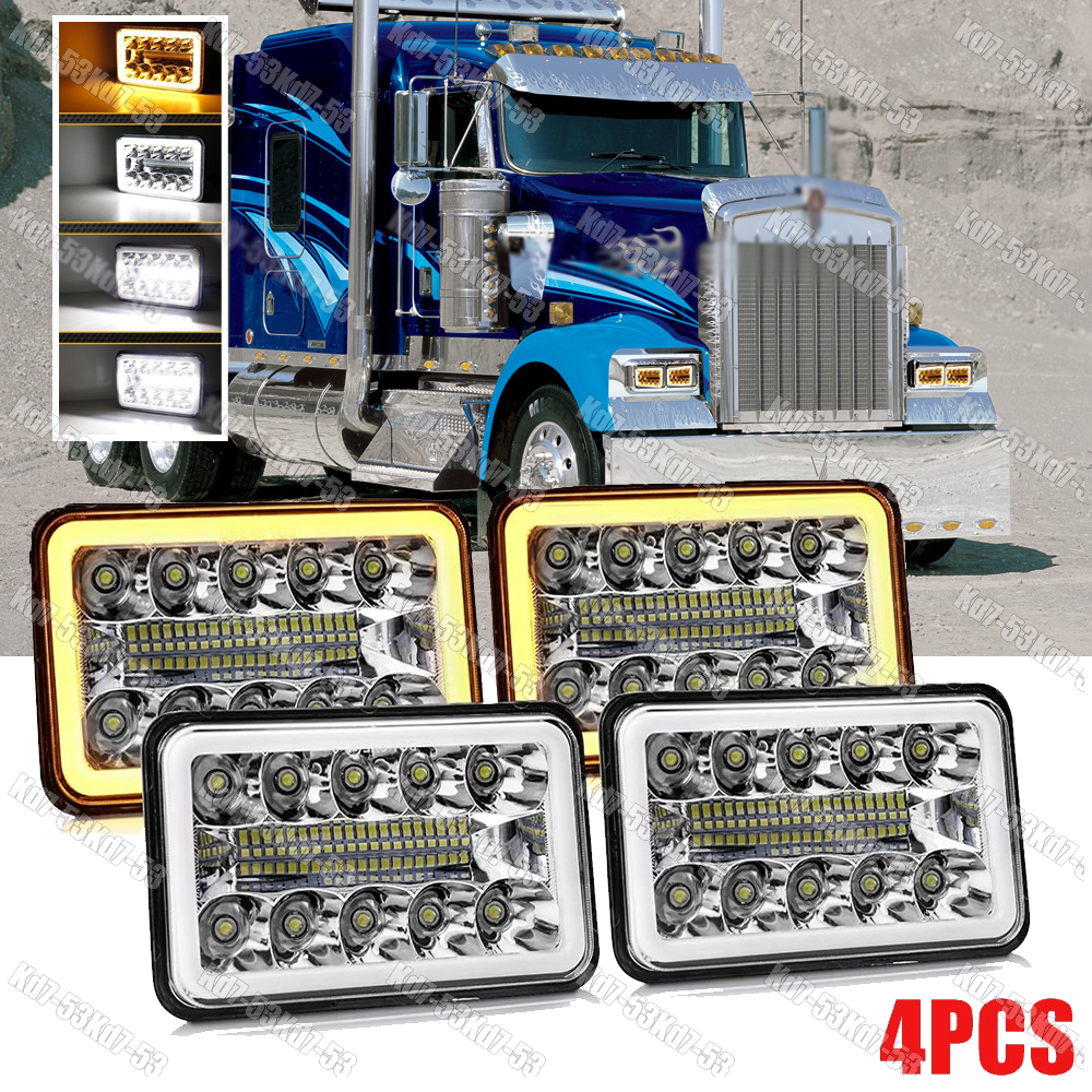 New For Kenworth W900 T800 Peterbilt 357 379 378 4x6 in LED Headlights Hi/Lo DRL