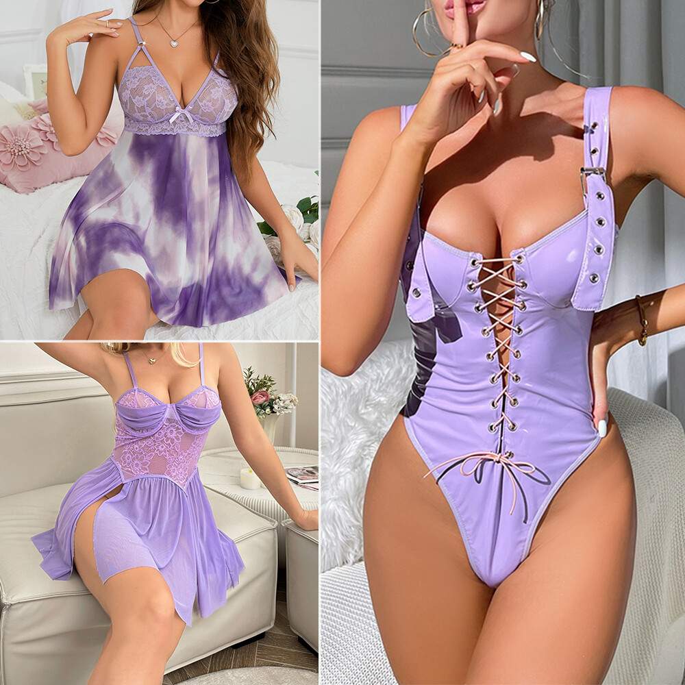 Purple Lace Babydoll Lingerie Dress for Women Nightwear Sleepwear Gift