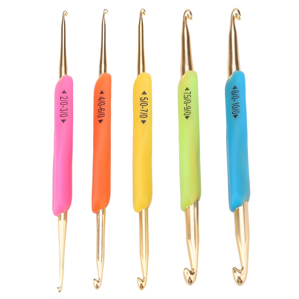 Double Hook Crochet Needles with Rubber Grip - Aluminum Hooks - Random Colors  -image