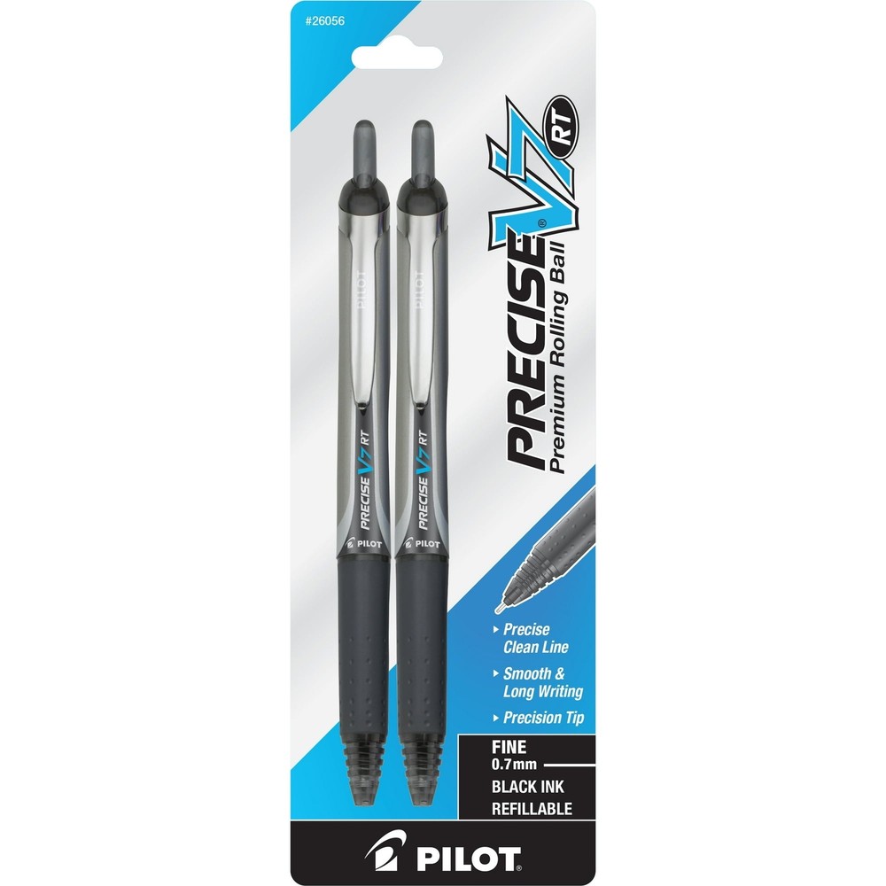 Pilot Precise V7 RT Pens, (26056) Fine Point, 0.7 mm, Black Ink, 2ct (6 Pack)