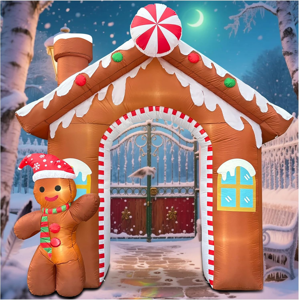 10FT Christmas Inflatable Gingerbread House Arch 2025 NEW LED Outdoor Decoration