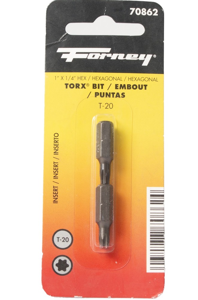 Forney 70862 T20 Torx Bit 1/4in Hex Drive 1in Replacement Insert