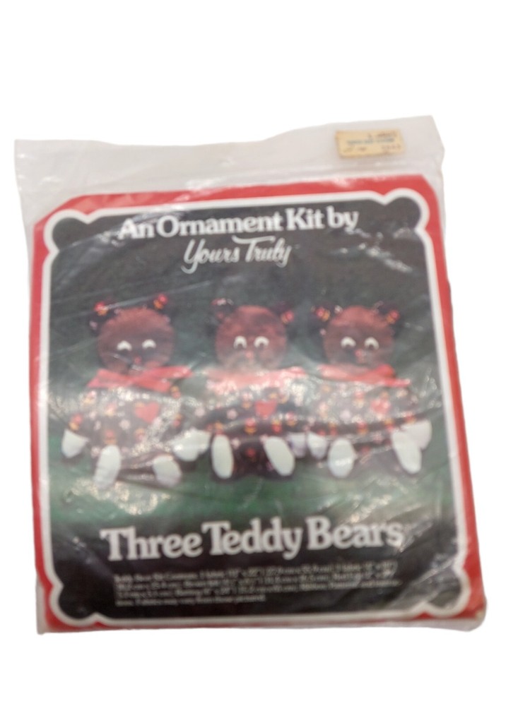 Vintage 1980 Three Teddy Bears Christmas Ornament Kit by Yours Truly Sealed