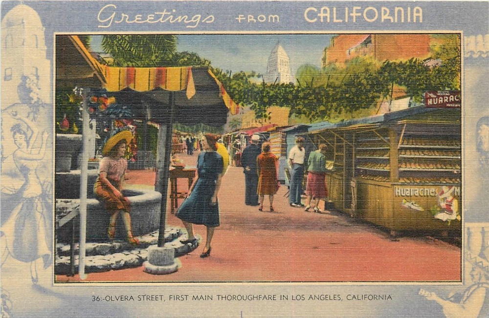 1940s Los Angeles California Olvera Street people Gardner Postcard 25-288