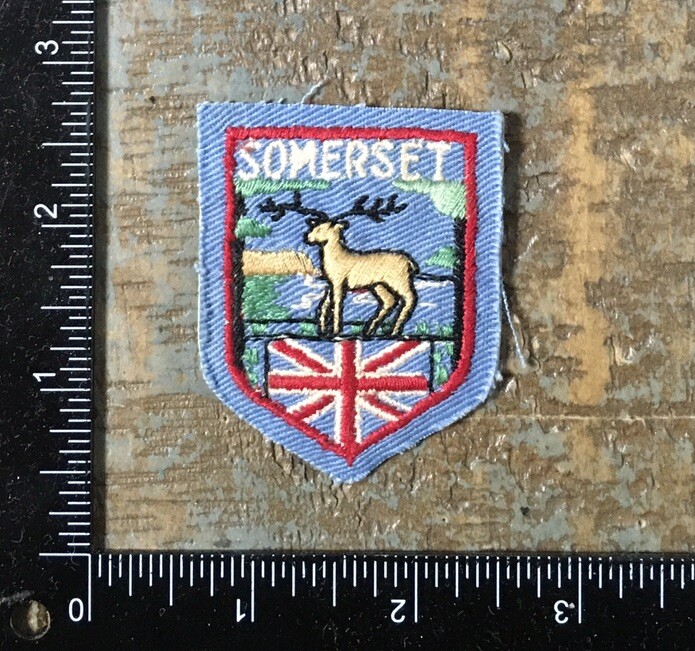 Vintage SOMERSET England British Flag Elk Wildlife Travel Souvenir Sew-On Patch