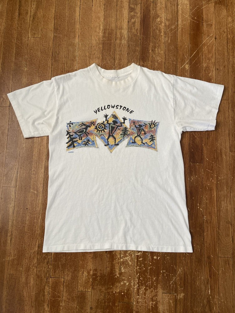 Vintage Single Stitch Yellowstone National Park Center Logo White T-Shirt Large