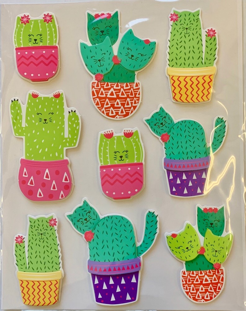 Cactus Cats Succulent Plant Pop Up 3D Stickers Planner Papercraft DIY Crafts