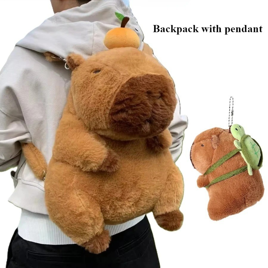 Cute Capybara Plush Backpack Soft Stuffed Animal Shoulder Bag for Kids 33cm