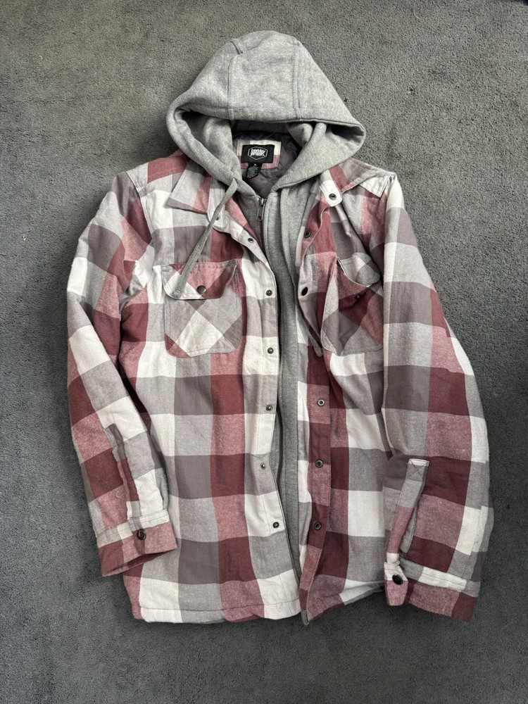 Berkley Jensen Hooded Flannel Jacket Mens XL Quilted Red Plaid