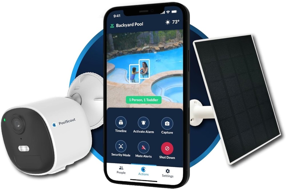 PoolScout Solar-Powered Pool Security Alarm System with Battery Kit Open Box