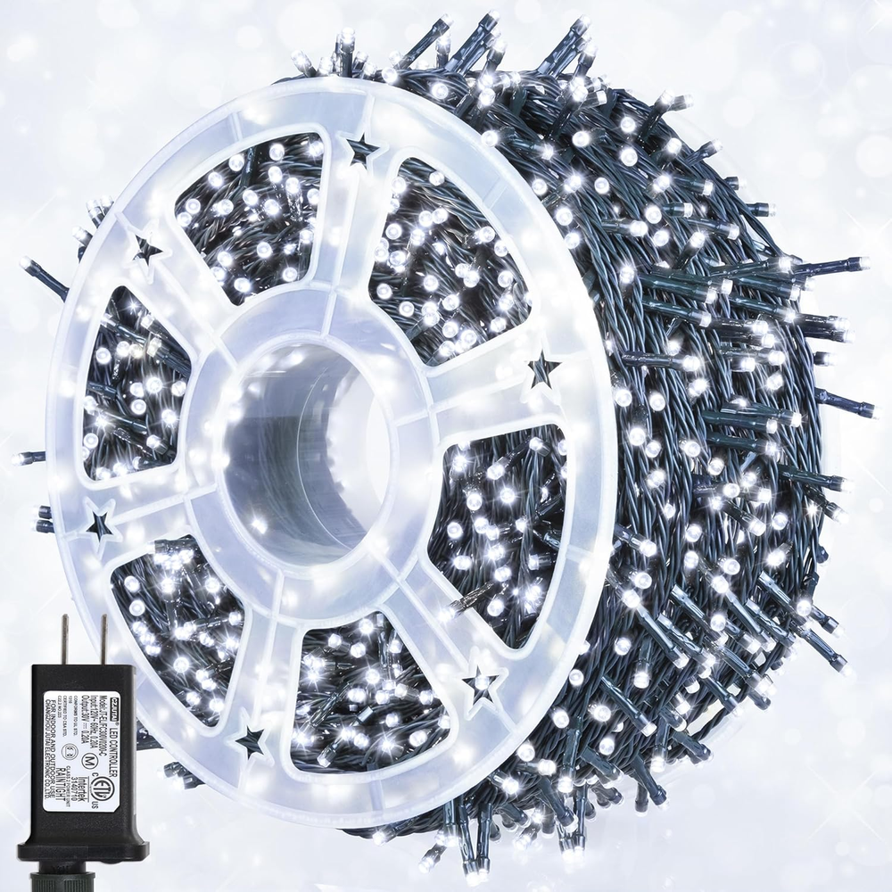 164Ft 500 LED White Christmas Lights, Waterproof 8 Twinkle with Memory Functions