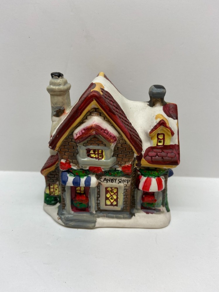 Vintage Hand-Painted Ceramic Christmas Village Candy Shop Decoration