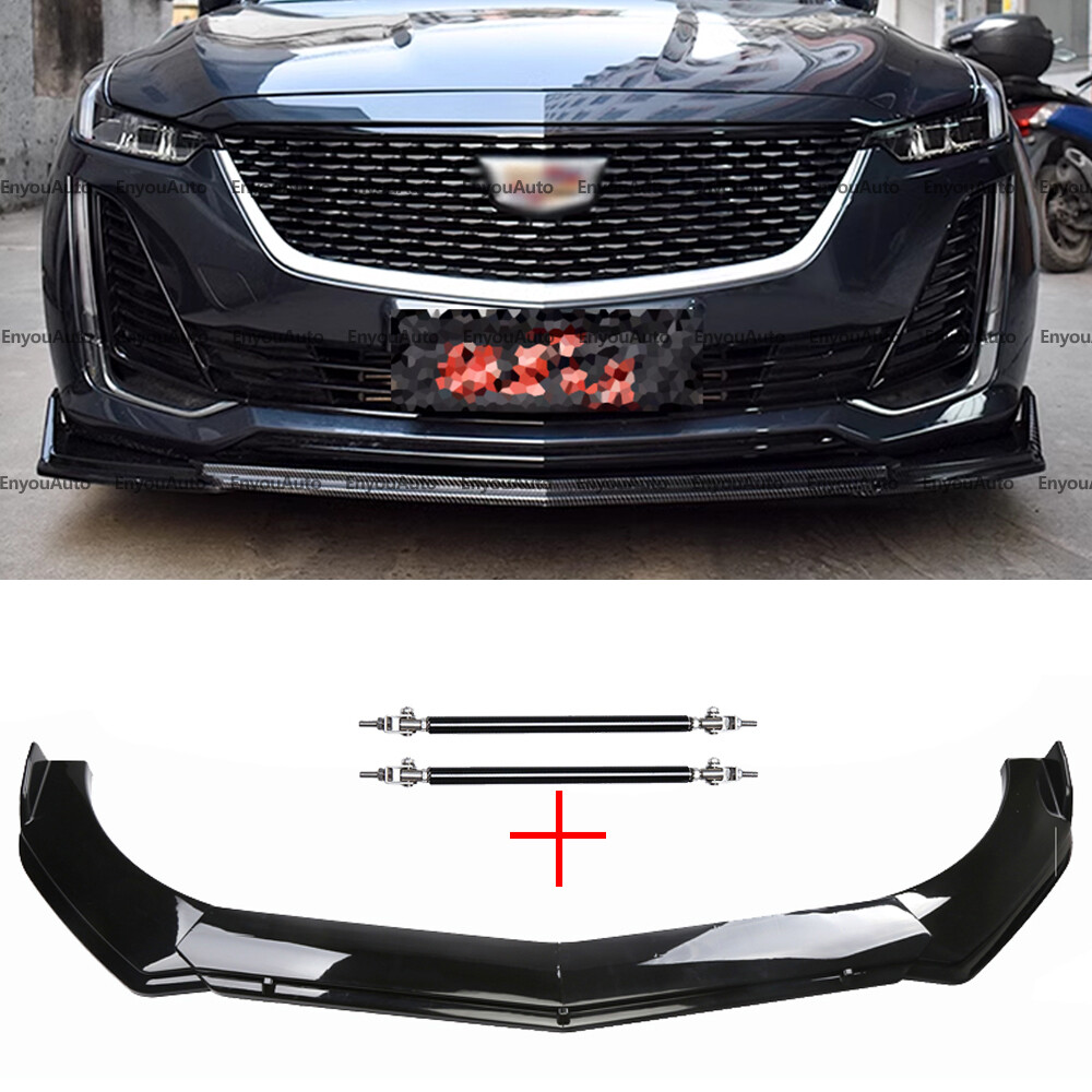 For Cadillac Escalade Front Bumper Lip Spoiler + Strut Rods Glossy Black