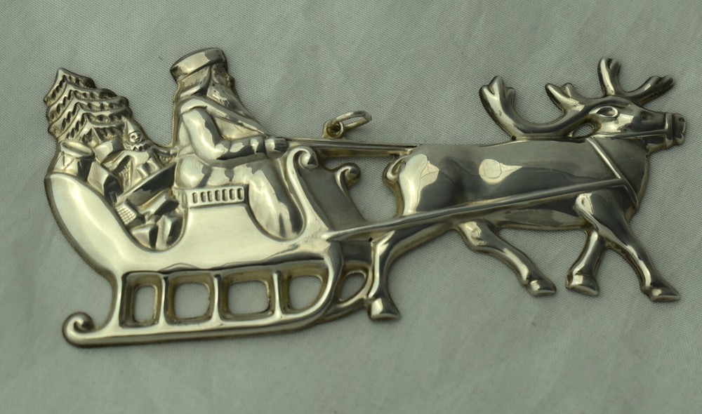Gorham Sterling Santa Sleigh Reindeer Christmas Ornament YR 79 American Heritage