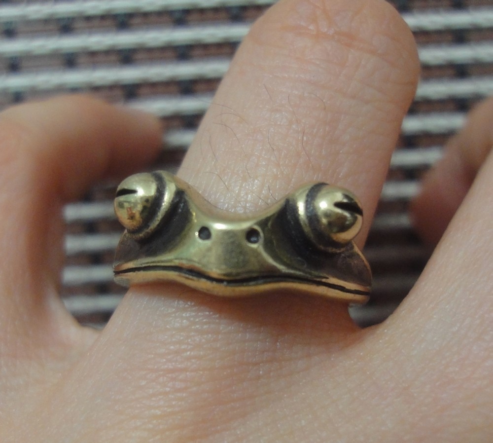 Vintage Brass Frog Adjustable Ring Retro Animal Toad Statement Jewelry Unisex