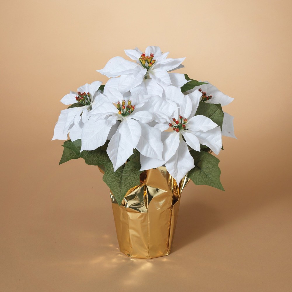 15-Inch Artificial White Poinsettia Plant for Christmas Decor