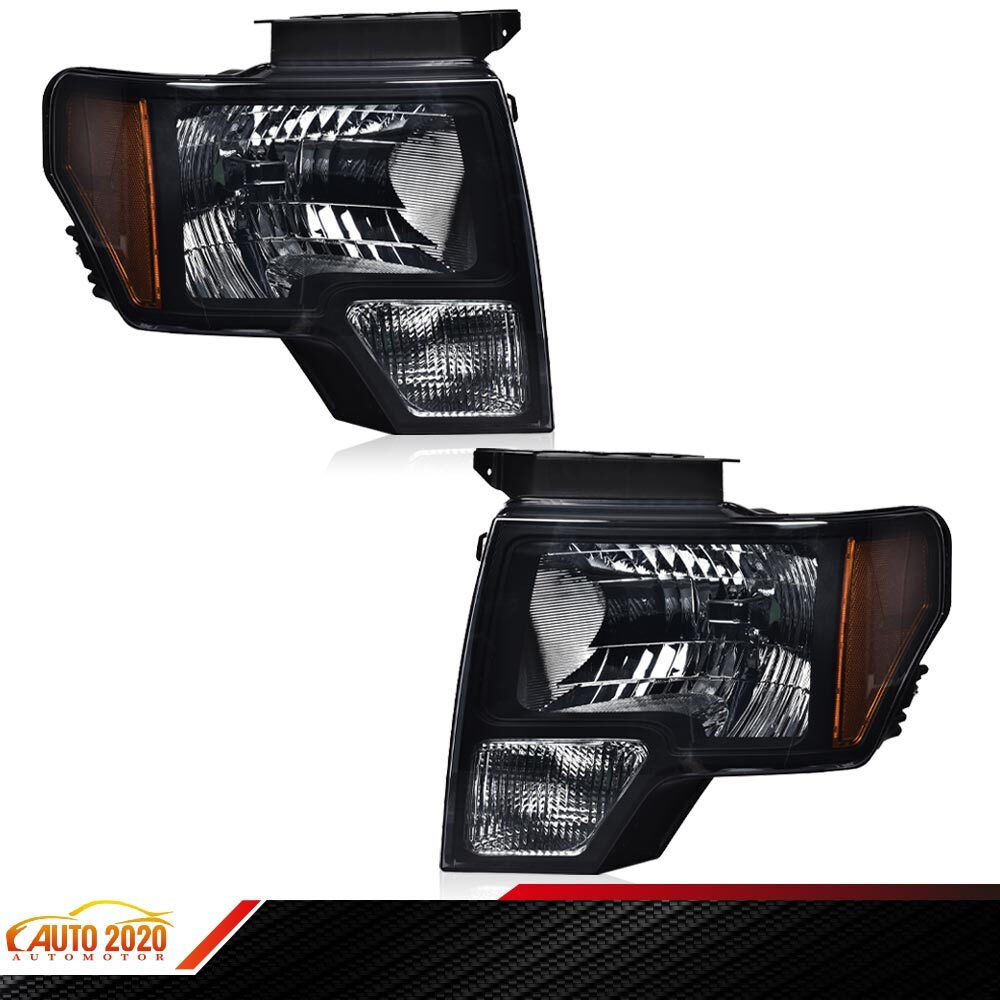 Black Aftermarket Headlights for 2009-2014 Ford F150 Left & Right Pair