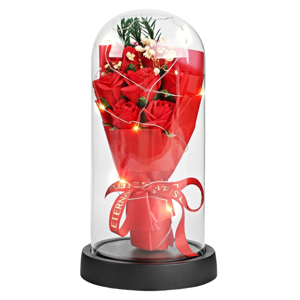 Preserved Flowers in Glass,Forever Long-Lasting Flowers in Glass Dome,Artific...