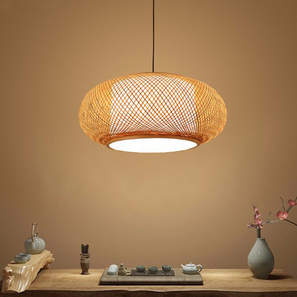 Hanging Lamp Wicker Basket Ceiling Light Shade Natural Bamboo Pendant Lampshade