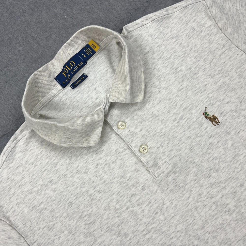 Polo Ralph Lauren Shirt Men's Large Gray Classic Fit Soft Cotton Polo Flesh Pony