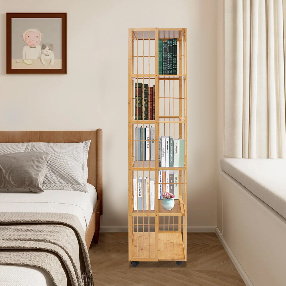 6-Tier Spinning Bookshelf Floor Stand Book Storage Rotating Bookcase  