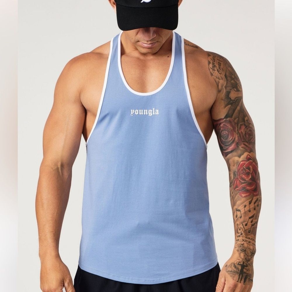 YoungLA Men's Light Blue cotton blend muscle Tank Top