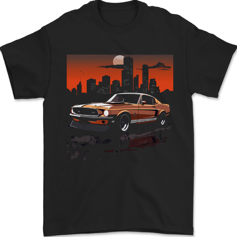 Muscle Car City Backdrop With Sunset Mens T-Shirt 100% Cotton